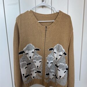 Vintage Cozy Tan Sheep Pattern Sweater